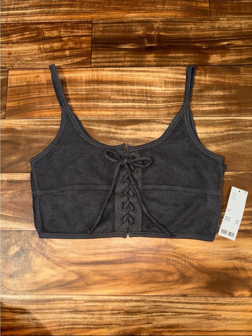 Black Lace-Up Cropped Tank Top